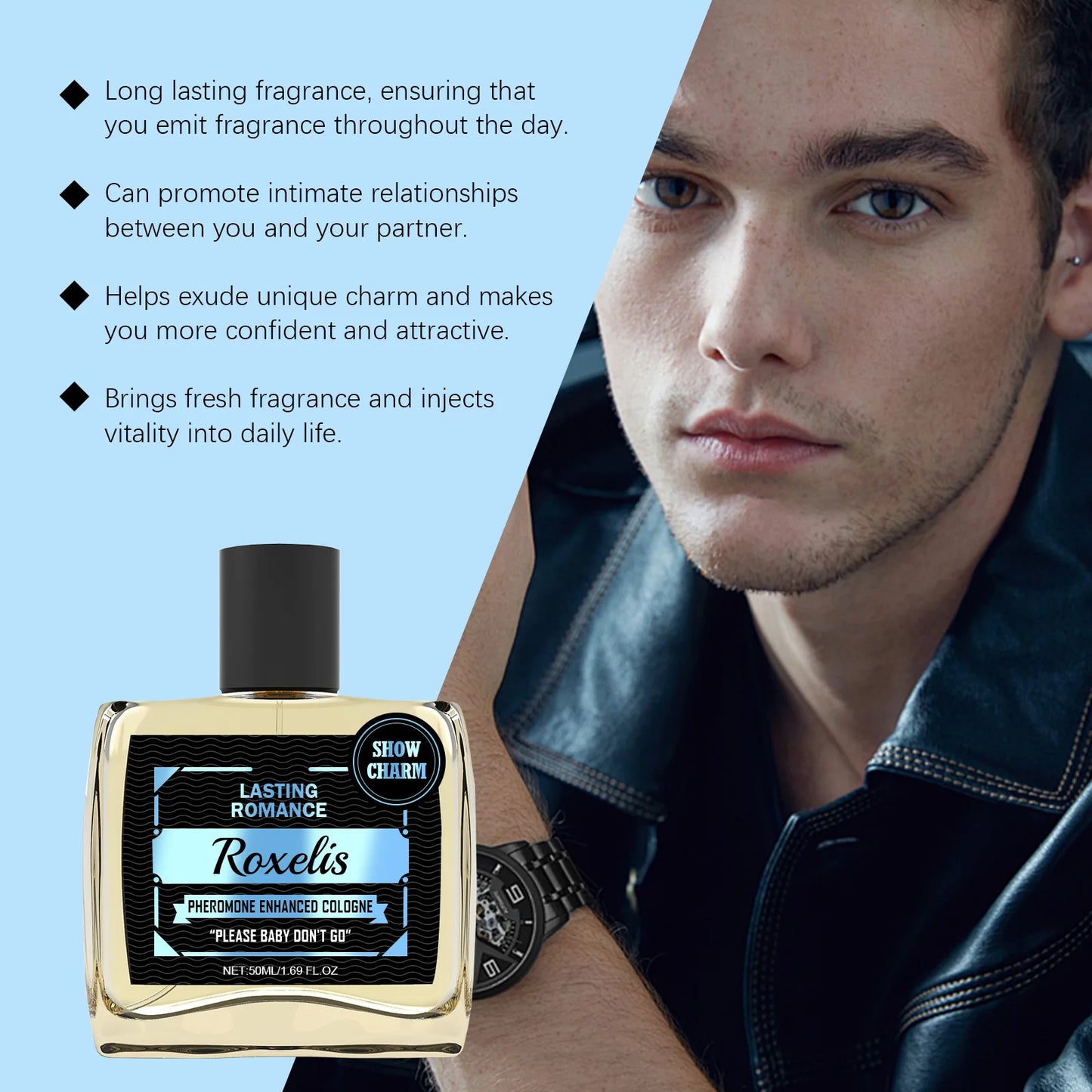 Men's Flirting Perfume Mist, Long Lasting Fragrance, Bergamot Amber wood Perfume, 50mi Cologne