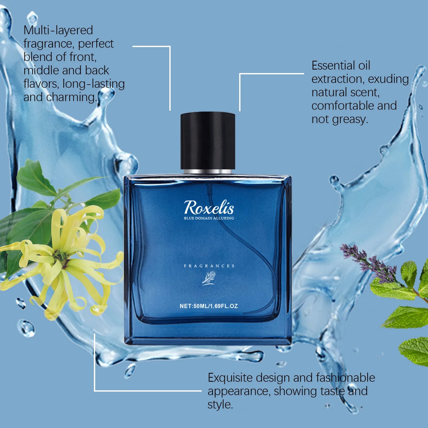 Men's Blue Domain Cologne Perfume Spray, Lasting Fragrance, Romantic Dating Perfume