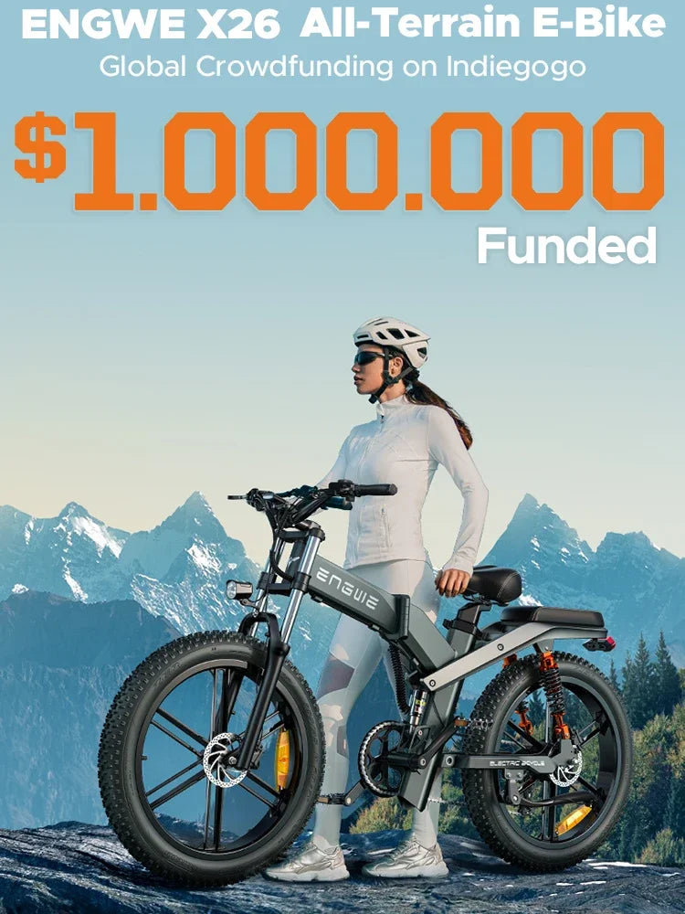 1200W Motor, 48V 29AH, Engine 26x24x20, Fat Tires, Folding mountain E-Bike