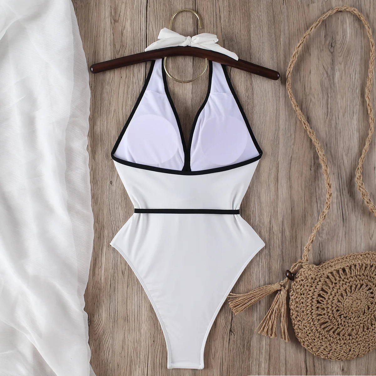 Womens one Piece Halter Bandage Swimwear Bathing Suit and Beachwear