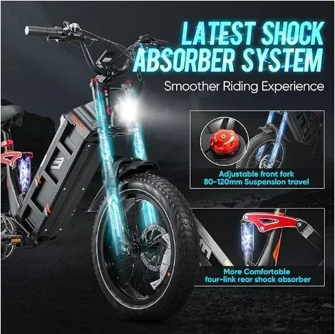 Adult Electric Bike, 2-20" Tires,1500W Motor,48V 60AH Lithium battery, Mountain and Off Road E-Bike