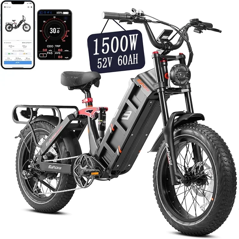Adult Electric Bike, 2-20" Tires,1500W Motor,48V 60AH Lithium battery, Mountain and Off Road E-Bike