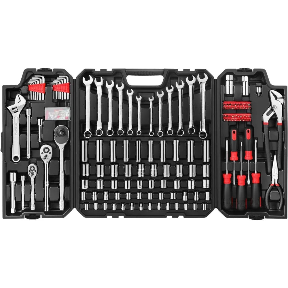 248 pc Mechanics/General Tool Set, Mixed Sockets and Wrenches, Auto Repair Tool Kit with Storage Case