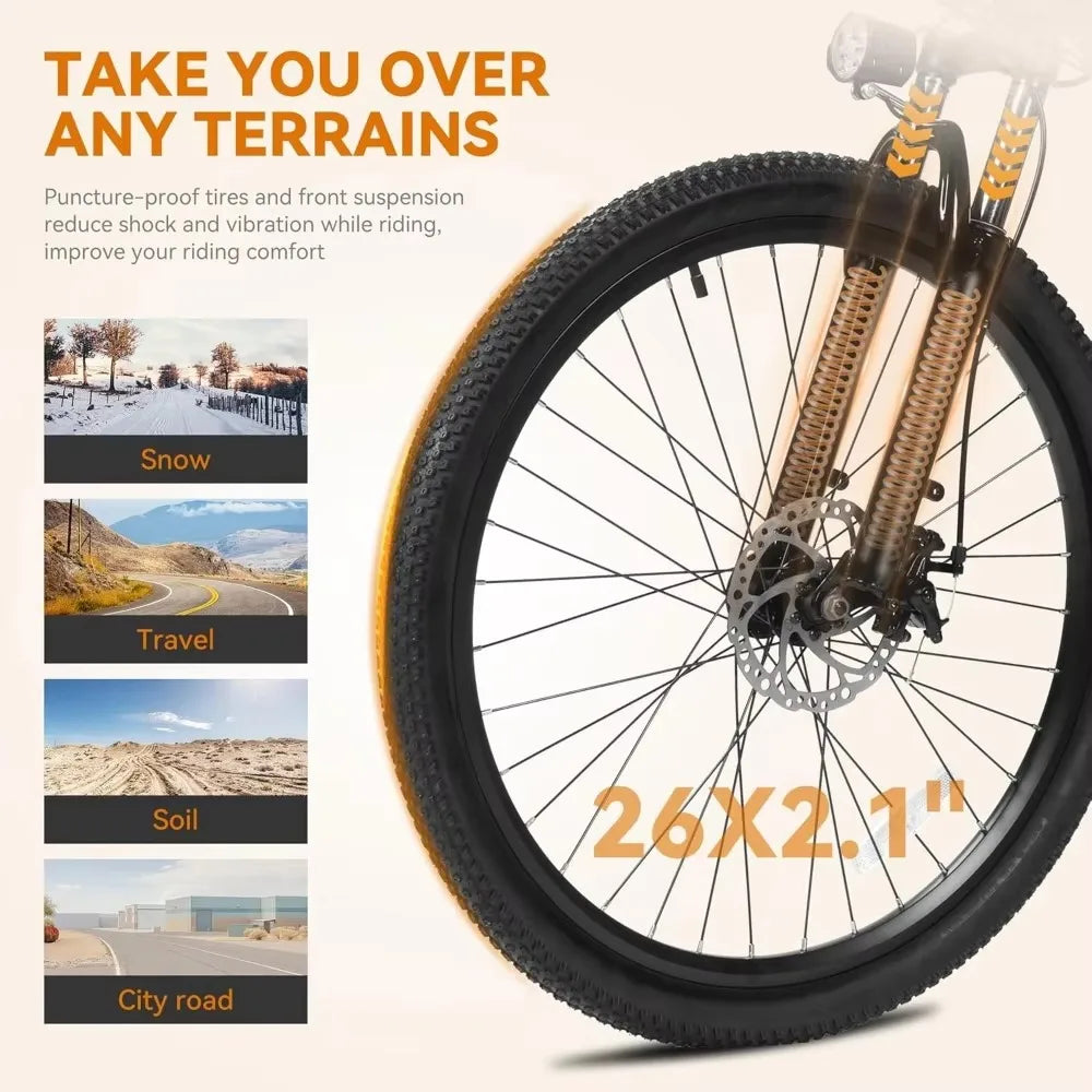 Adults, 26" Electric Mountain Bike, with Peak 750W Motor, 22 mph Top Speed, 21-Speed Lightweight