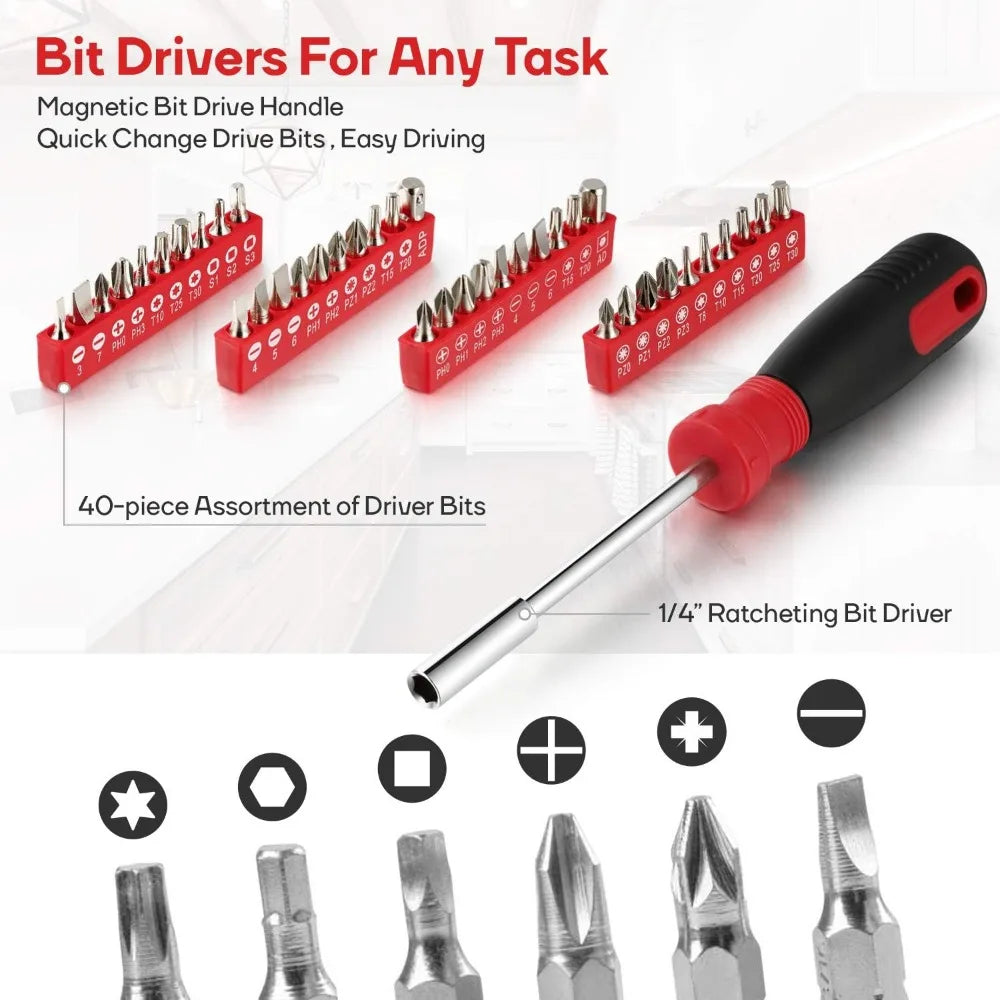 248 pc Mechanics/General Tool Set, Mixed Sockets and Wrenches, Auto Repair Tool Kit with Storage Case