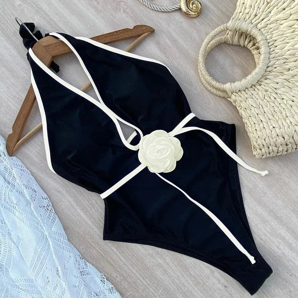 Womens one Piece Halter Bandage Swimwear Bathing Suit and Beachwear