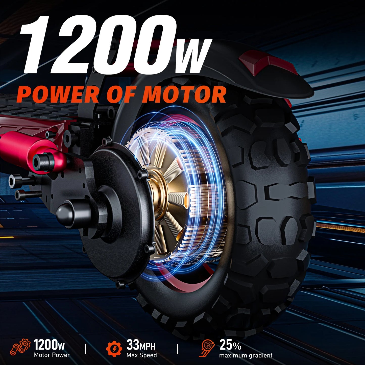 1200W, 11' Off Road Tires, 33 Mile Range, 48V 21AH Battery Adult Electric Scooter with Seat