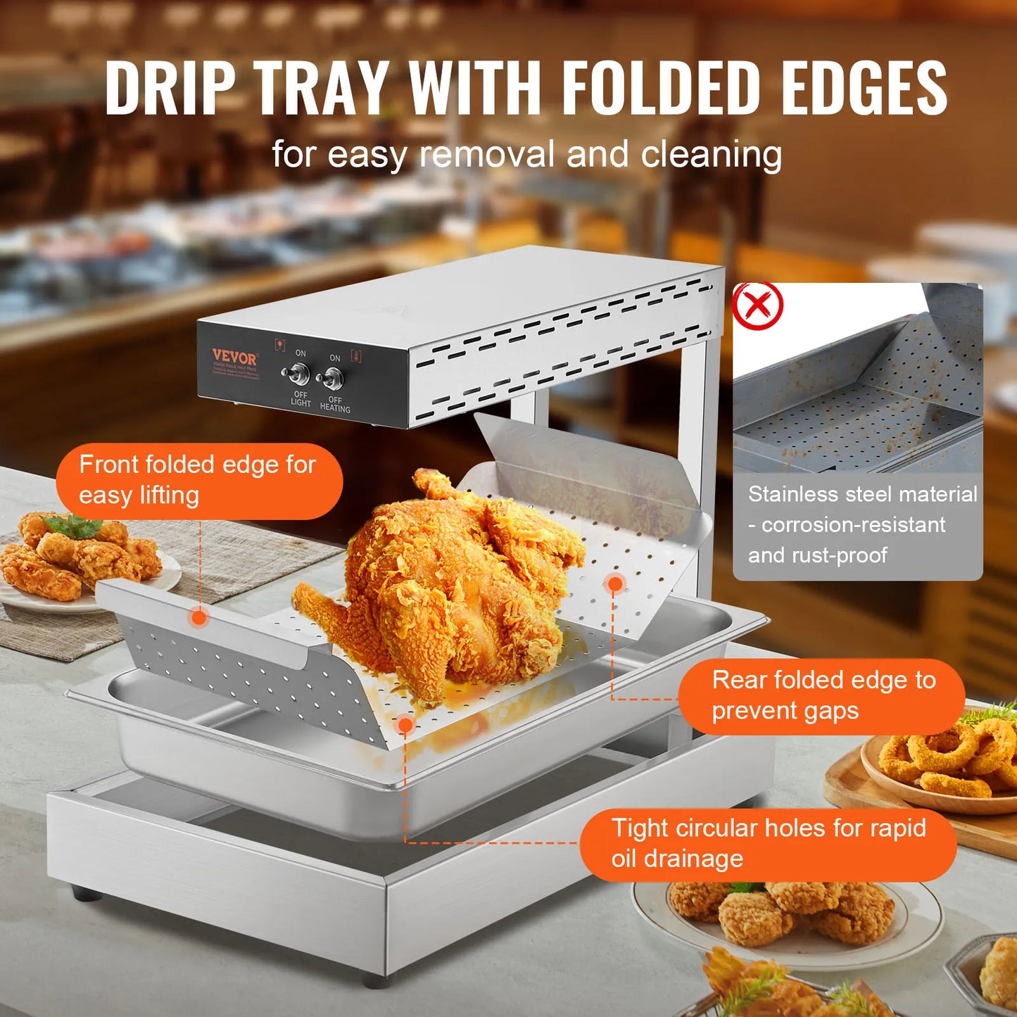 Commercial French fry Food Warmer, Countertop Food Heating, 104-122 deg, French fries, Buffet, Kitchen, Restaurant