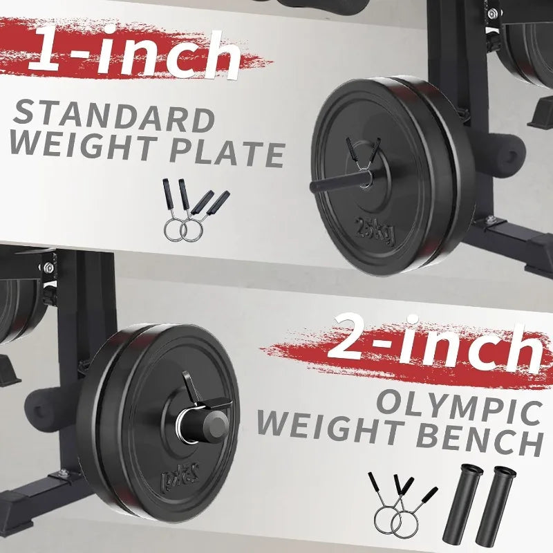 6 in 1 , 1500 lb Weight Bench, leg Extension, Leg Curl, Foldable Bench Press, with Preacher Curl & Squat Rack