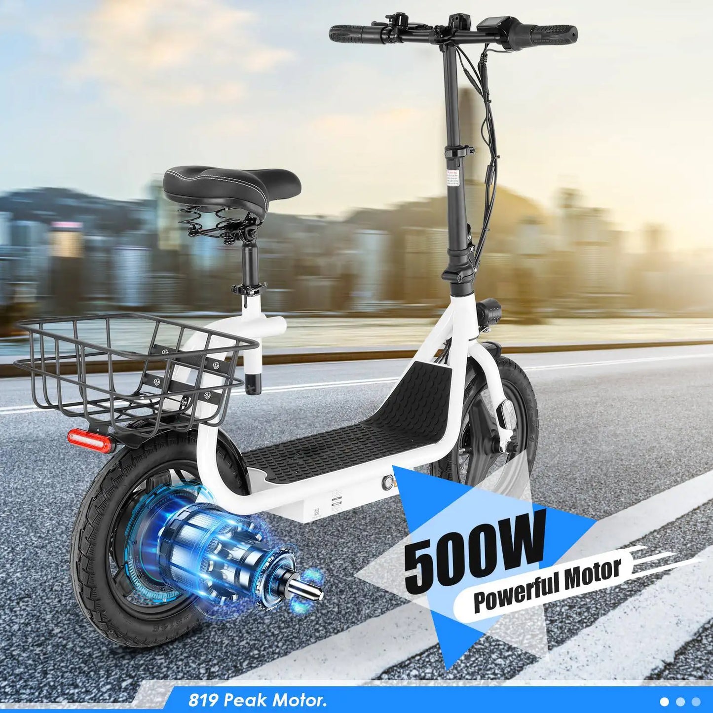 Peak 819W Electric Scooter, 500W Motor with Seat, 14" Tire, 30 Miles Ranges 20MPH Max Speed, 20 mph
Adults 300 LBS
