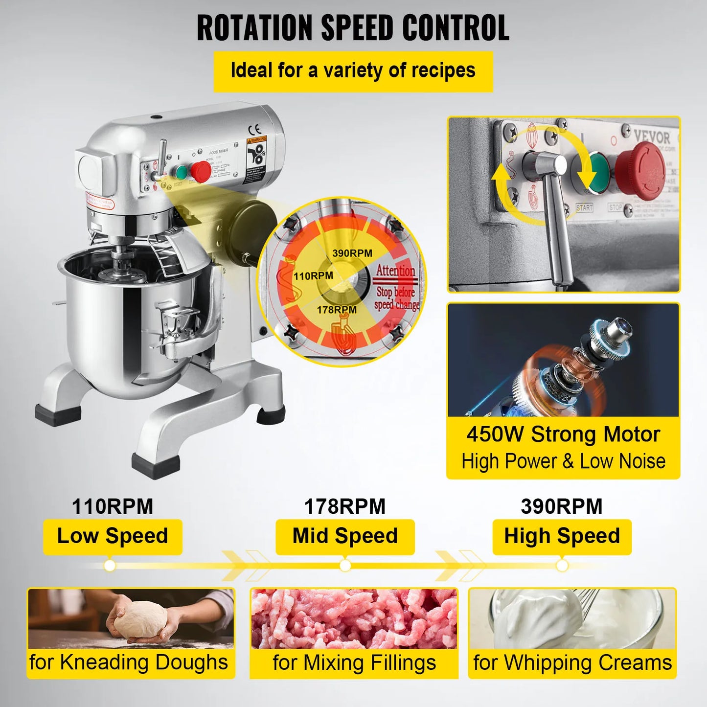 Electric Dough Machine 10/15/20/30L Stainless Steel Cream Egg Whisk Mixer Food Stand Blender