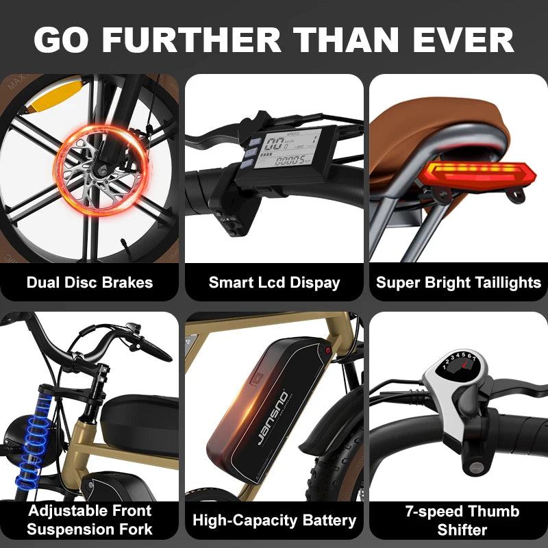 Electric Mountain Bike, 750W Motor, 48V 34AH Dual Battery, 4 inch Fat Tire