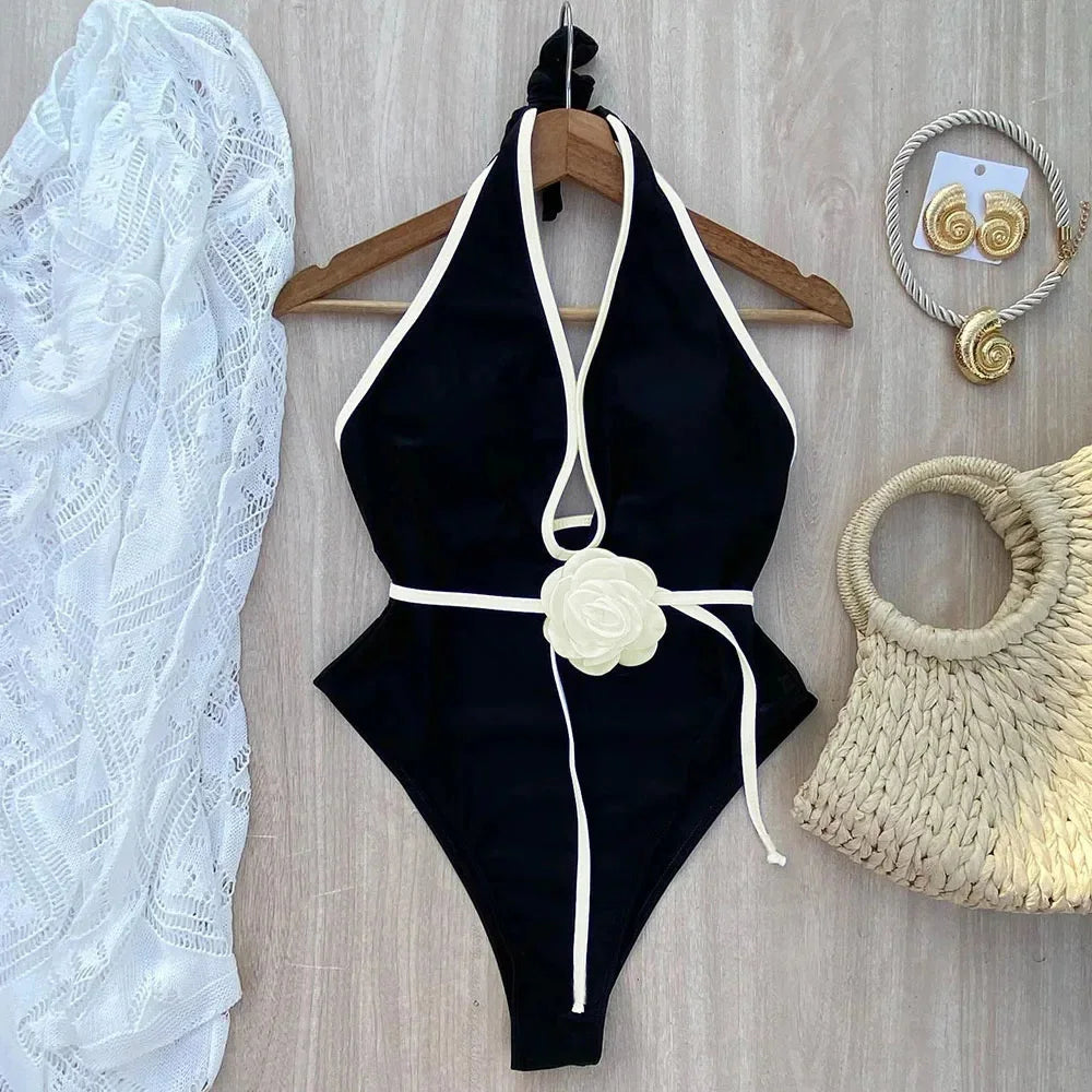 Womens one Piece Halter Bandage Swimwear Bathing Suit and Beachwear