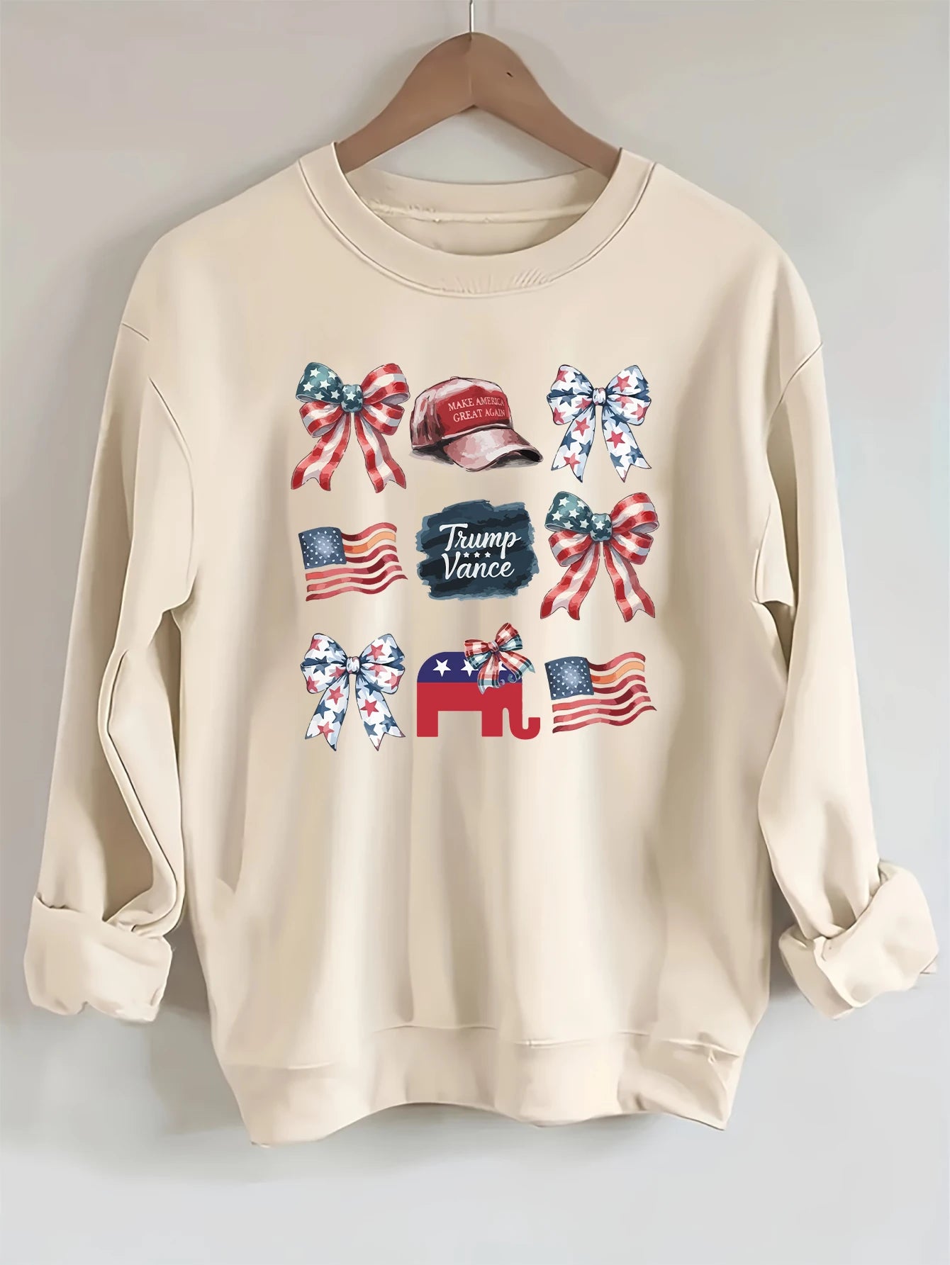 2024 Presidential Election, Mr. Trump - graphic, printed long-sleeved crew neck casual sweatshirt, fashionable women's clothing
