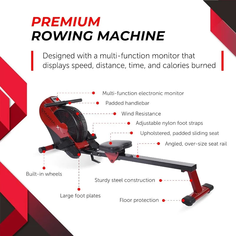 Stamina ATS Air Rower Machine with Smart Workout App - Foldable Rowing Machine with Dynamic Air Resistance