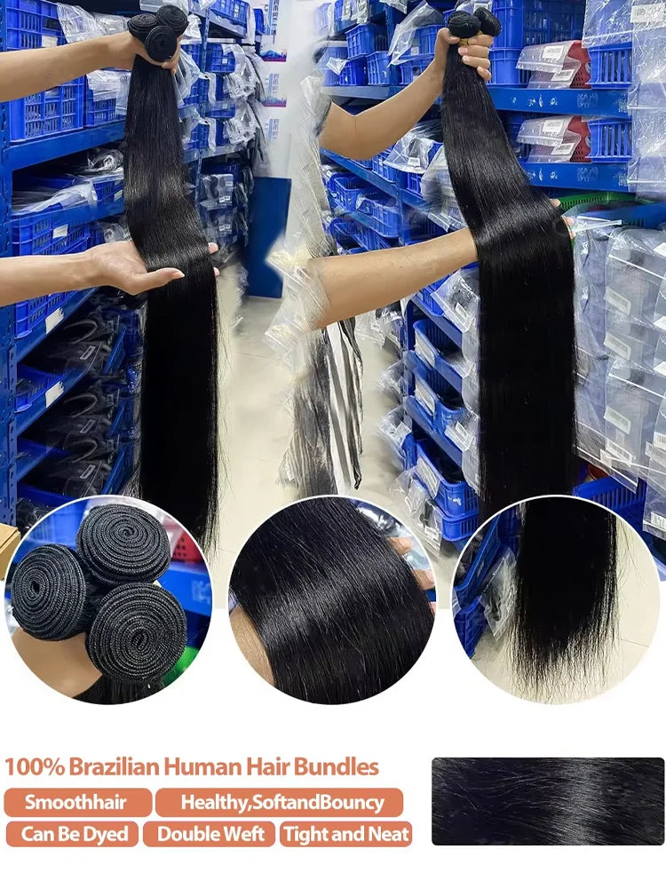 16A 30 40 Inch Bone Straight Human Hair Weave Bundle, 2 3 4 5 Bundles Raw Virgin Human Hair