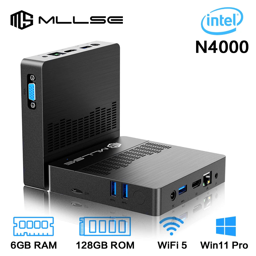 M2 Air Mini PC Intel Celeron N4000 CPU Windows 11, 6GB RAM 128GB ROM, Dual-Band WiFi, Portable Mini Computer