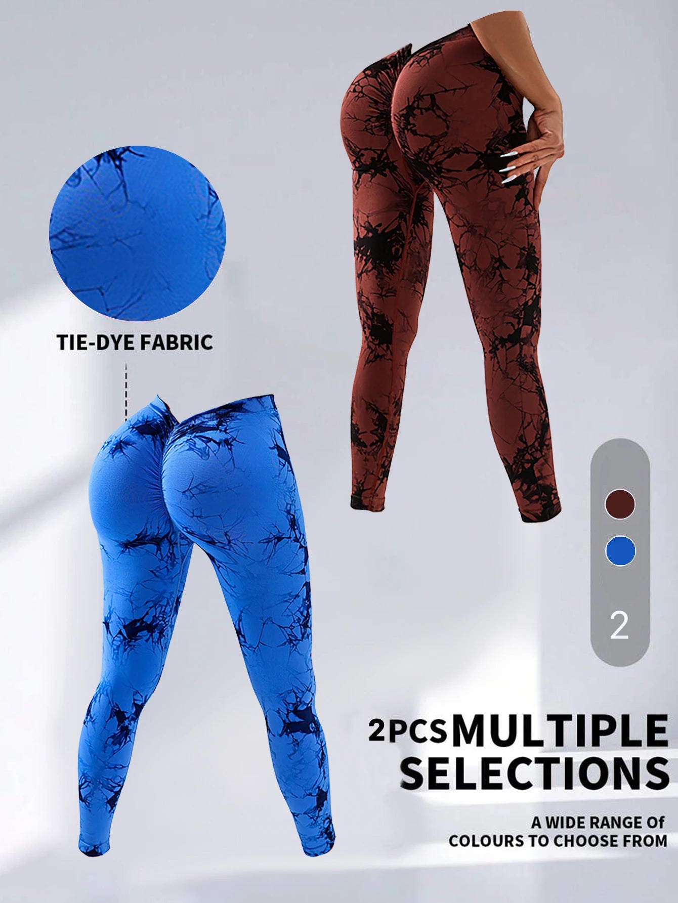 2 Pack US Local Women‘s Spandex Tie Dye Scrunch Butt Lifting V Back Leggings Buttery Soft High Waist Yoga Pants