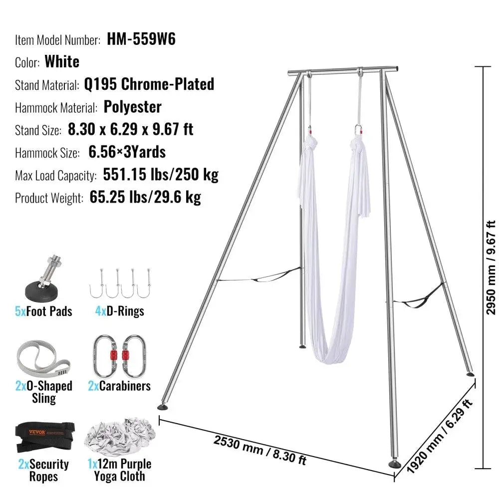 Professional Swing Stand, 6.6 Yds Aerial Hammock, Load Capacity, 551.15 lbs, Indoor 9.6ft High Frame Indoor
