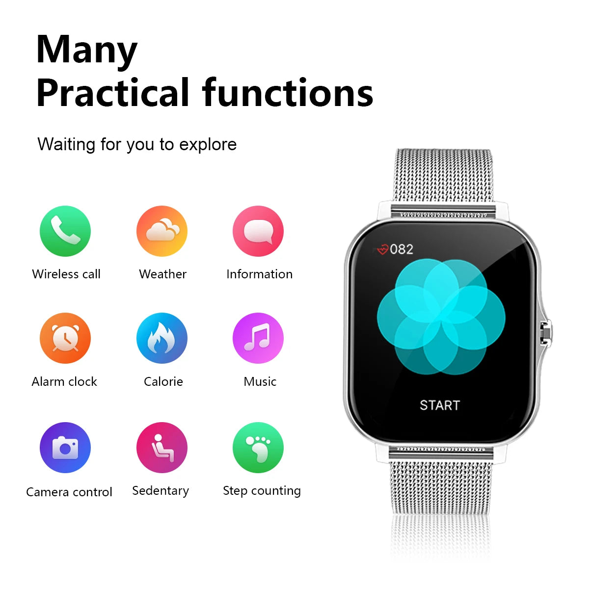 IPhone and Android,Wireless Smart Watch, Call Reminder, Call?Dial Sports Mode,With Rejection Fitness Reminder