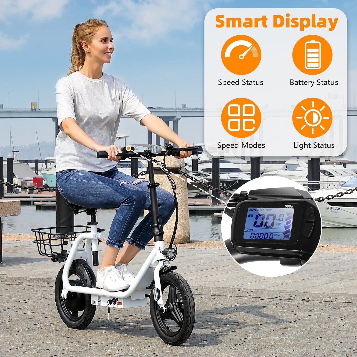 Peak 819W Electric Scooter, 500W Motor with Seat, 14" Tire, 30 Miles Ranges 20MPH Max Speed, 20 mph
Adults 300 LBS