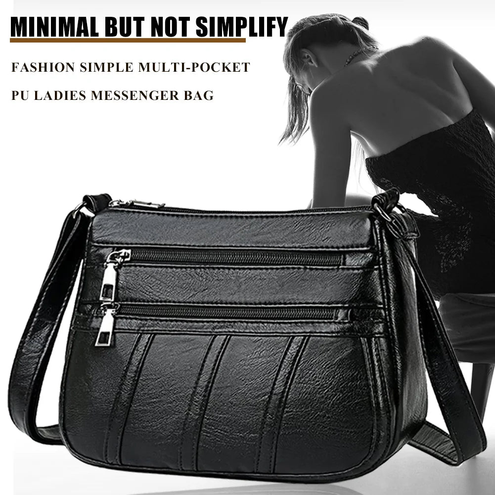 Fashion Women Shoulder Bag PU Leather, Multi-pocket Purse Handbag, Popular Simple Female Daily Bag