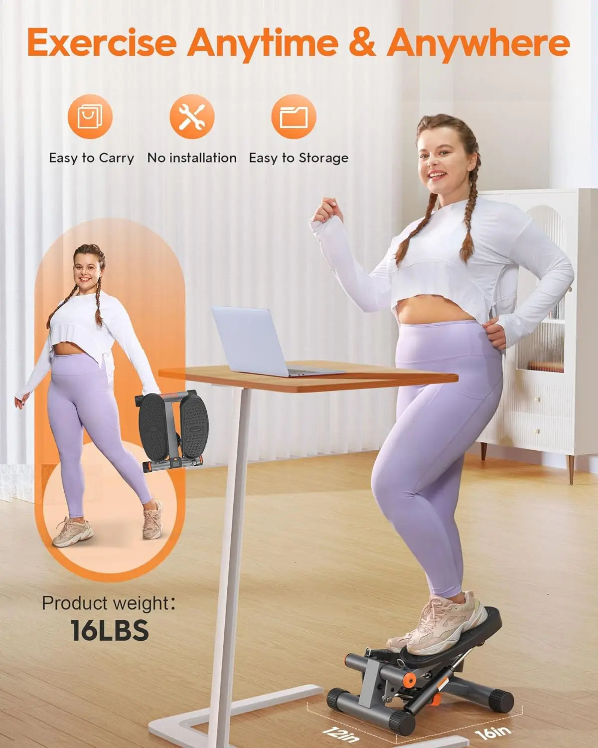 Steppers for Exercise, Stair Stepper with Resistance Bands, Hydraulic Fitness Stepper with LCD Monitor
