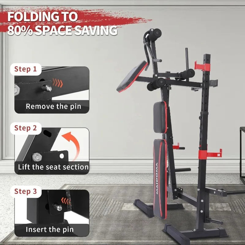 6 in 1 , 1500 lb Weight Bench, leg Extension, Leg Curl, Foldable Bench Press, with Preacher Curl & Squat Rack