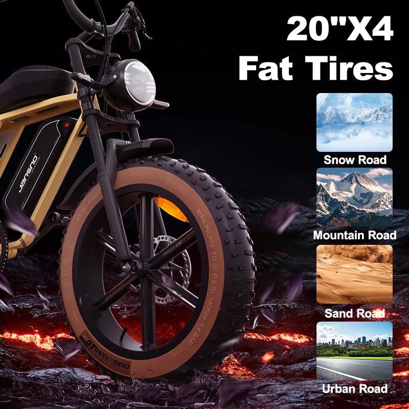 Electric Mountain Bike, 750W Motor, 48V 34AH Dual Battery, 4 inch Fat Tire