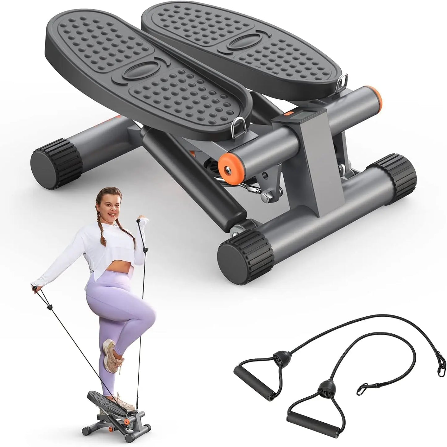 Steppers for Exercise, Stair Stepper with Resistance Bands, Hydraulic Fitness Stepper with LCD Monitor