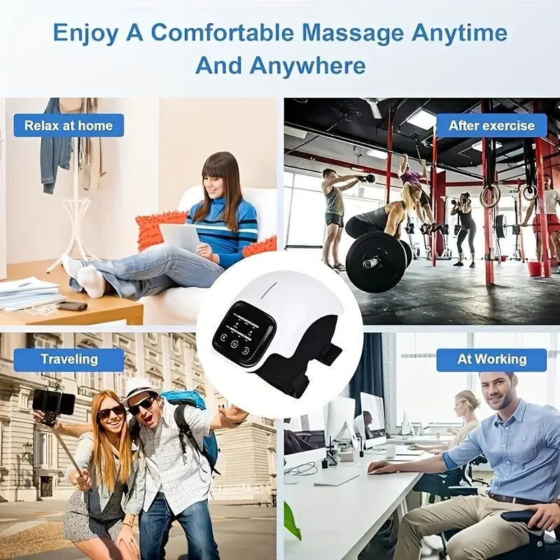 Cordless Portable Knee Massager with Heat and Vibration, Large LED Screen, Adjustable Temperature,