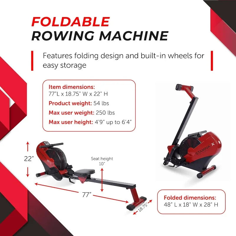 Stamina ATS Air Rower Machine with Smart Workout App - Foldable Rowing Machine with Dynamic Air Resistance