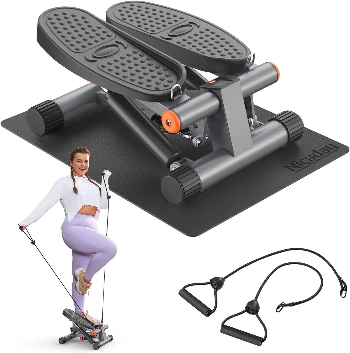 Steppers for Exercise, Stair Stepper with Resistance Bands, Hydraulic Fitness Stepper with LCD Monitor