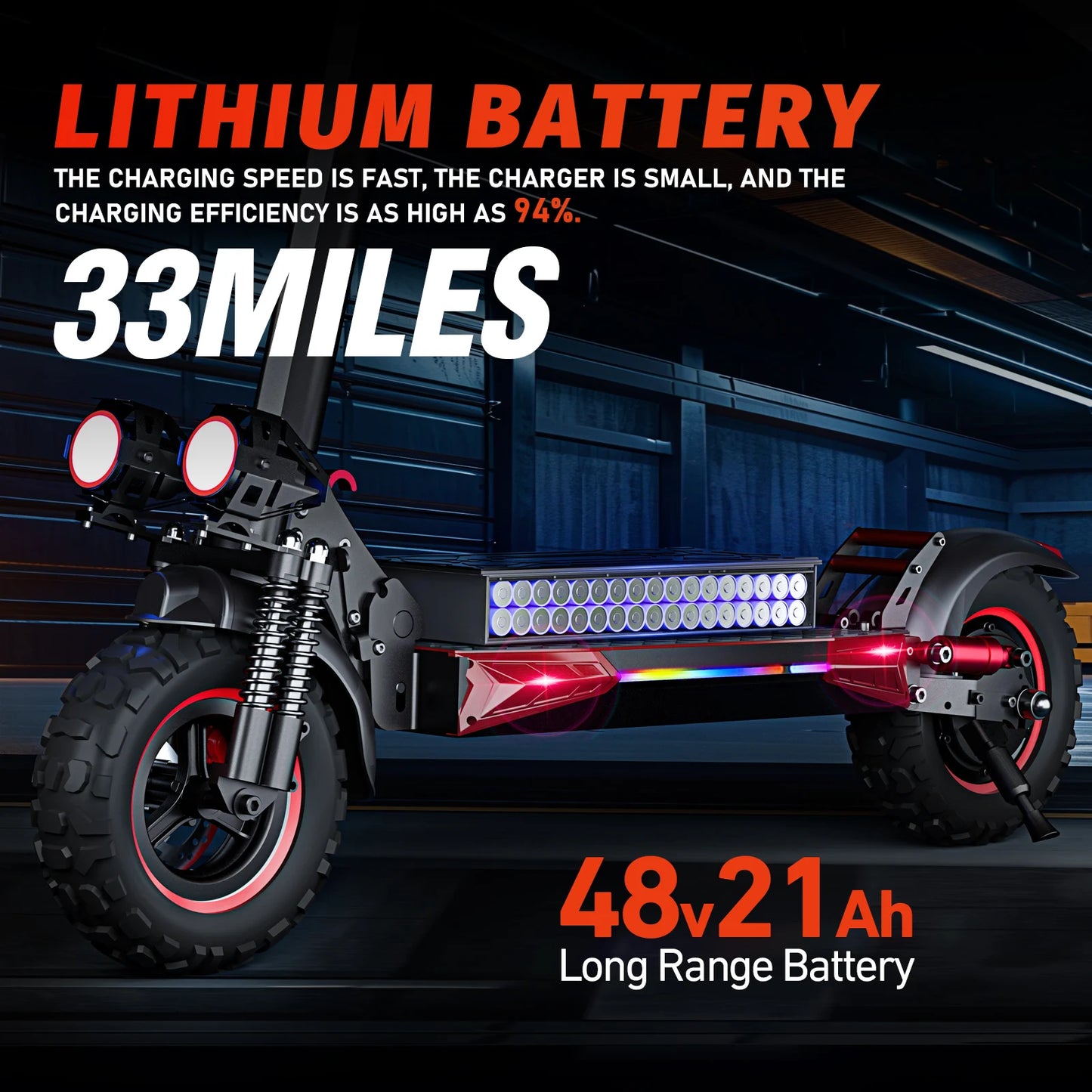 1200W, 11' Off Road Tires, 33 Mile Range, 48V 21AH Battery Adult Electric Scooter with Seat