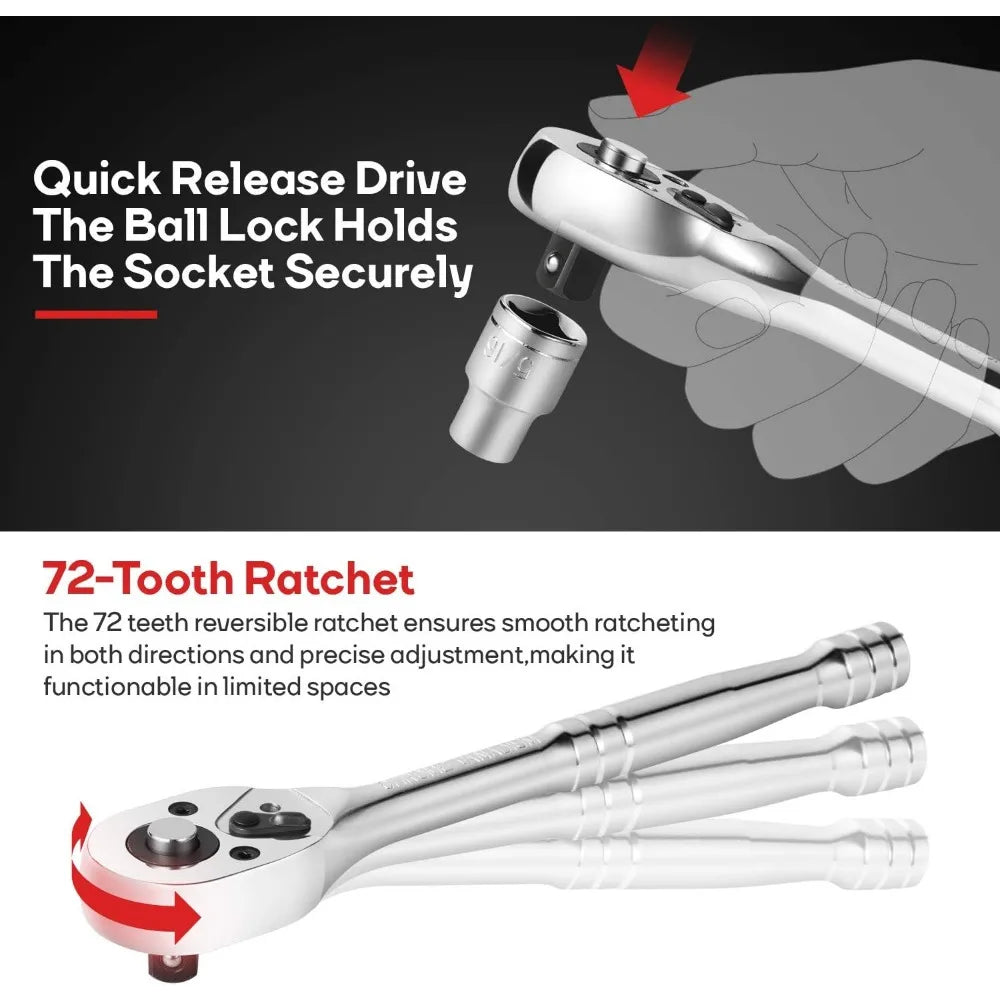 248 pc Mechanics/General Tool Set, Mixed Sockets and Wrenches, Auto Repair Tool Kit with Storage Case