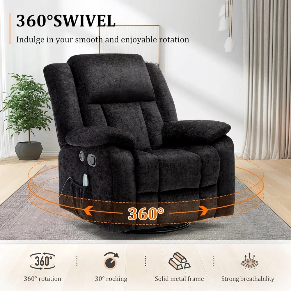Adult, Elderly Care, Massage and Electric Heating, Swivel Recliner Chair with USB Ports