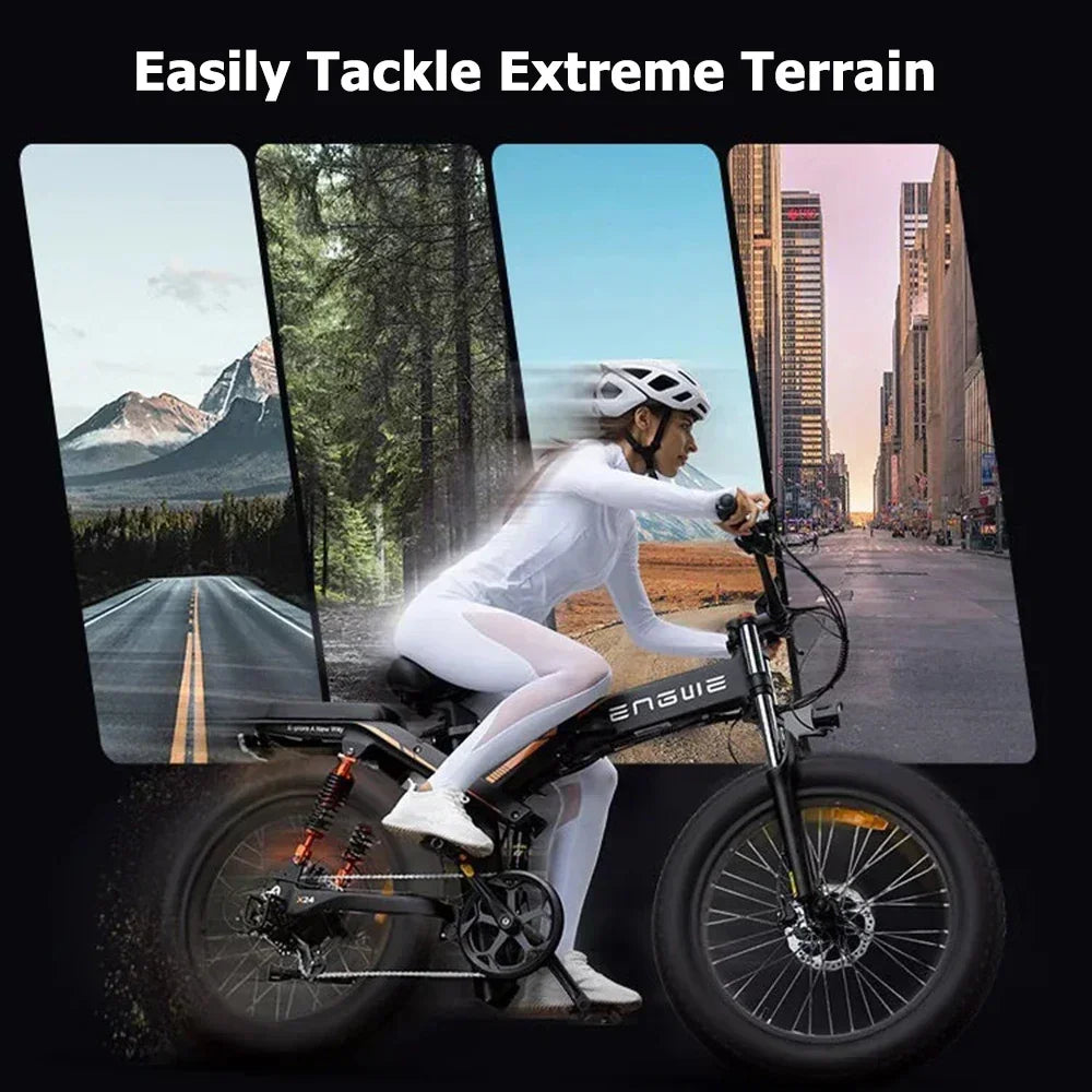 1200W Motor, 48V 29AH, Engine 26x24x20, Fat Tires, Folding mountain E-Bike