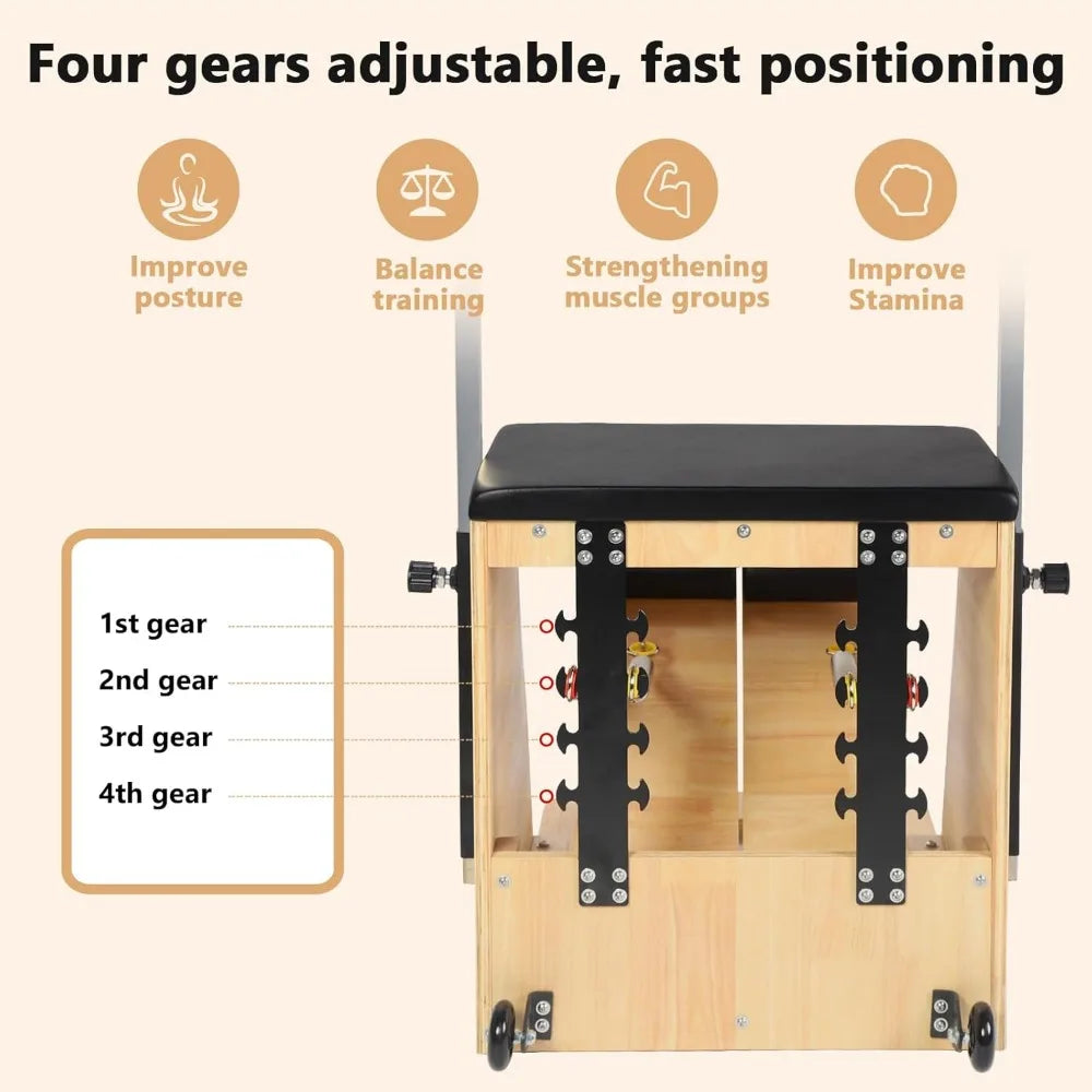 Pilates Chair,Split-Pedal Stability Combo Chair with Handles,Yoga Fitness Trainer,Pilates Reformer Machine,