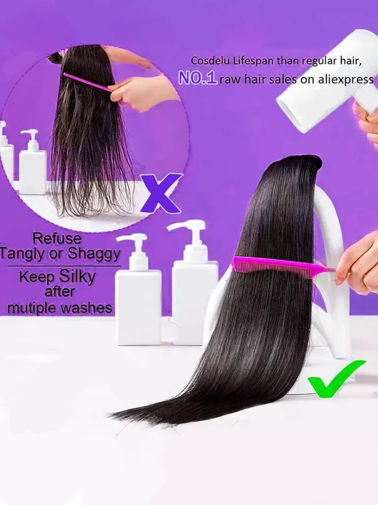 16A 30 40 Inch Bone Straight Human Hair Weave Bundle, 2 3 4 5 Bundles Raw Virgin Human Hair