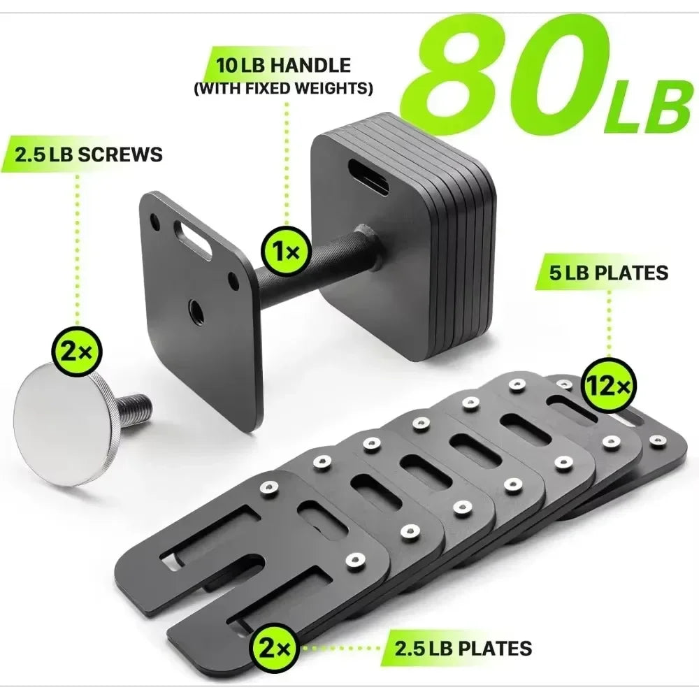 10-50 lb Adjustable Dumbbell Set, 5 lb Increments, Quick Lock Square, 50 x 2