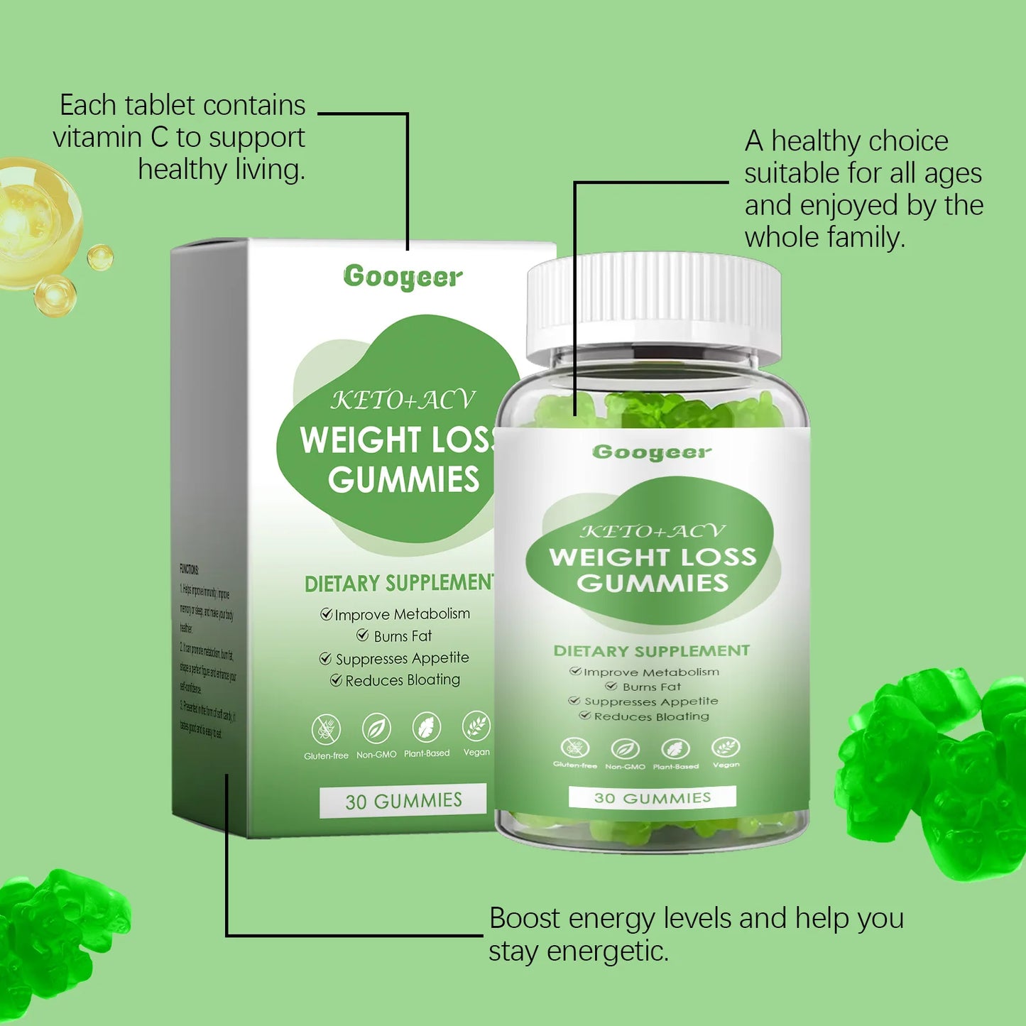 30pcs Slimming Body Gummies, Fat Burner Energy Support ,Dietary Supplement, Fruit Flavor, Anti Cellulite Weight Loss Gummies