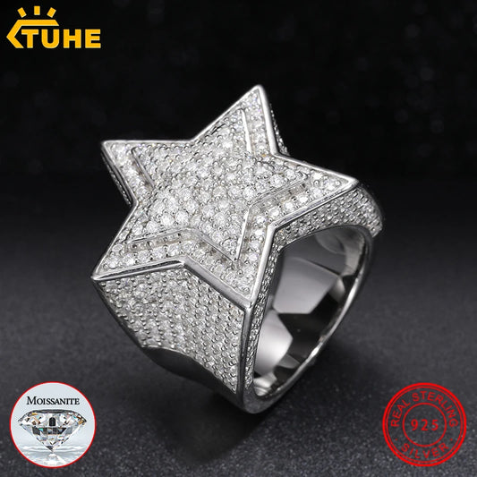 Fine Jewelry With Certificate Moissanite Star Rings For Men Sterling Silver