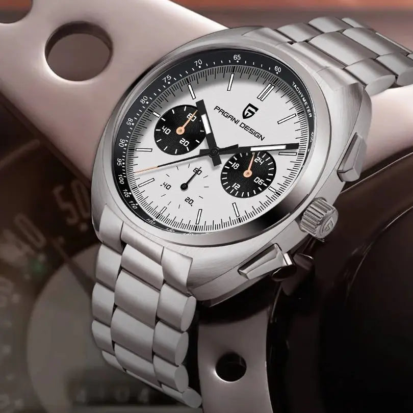New Panda Dial Luxury, Mens Quartz Watch, Sport Chronograph Sapphire Glass Wristwatch, Luminous,Water Resistant