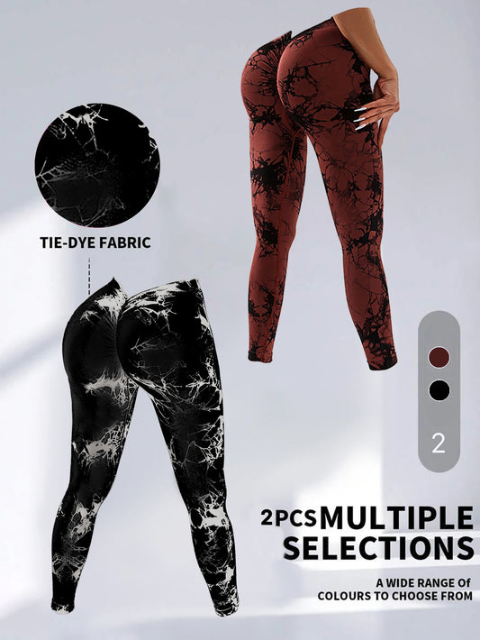 2 Pack US Local Women‘s Spandex Tie Dye Scrunch Butt Lifting V Back Leggings Buttery Soft High Waist Yoga Pants