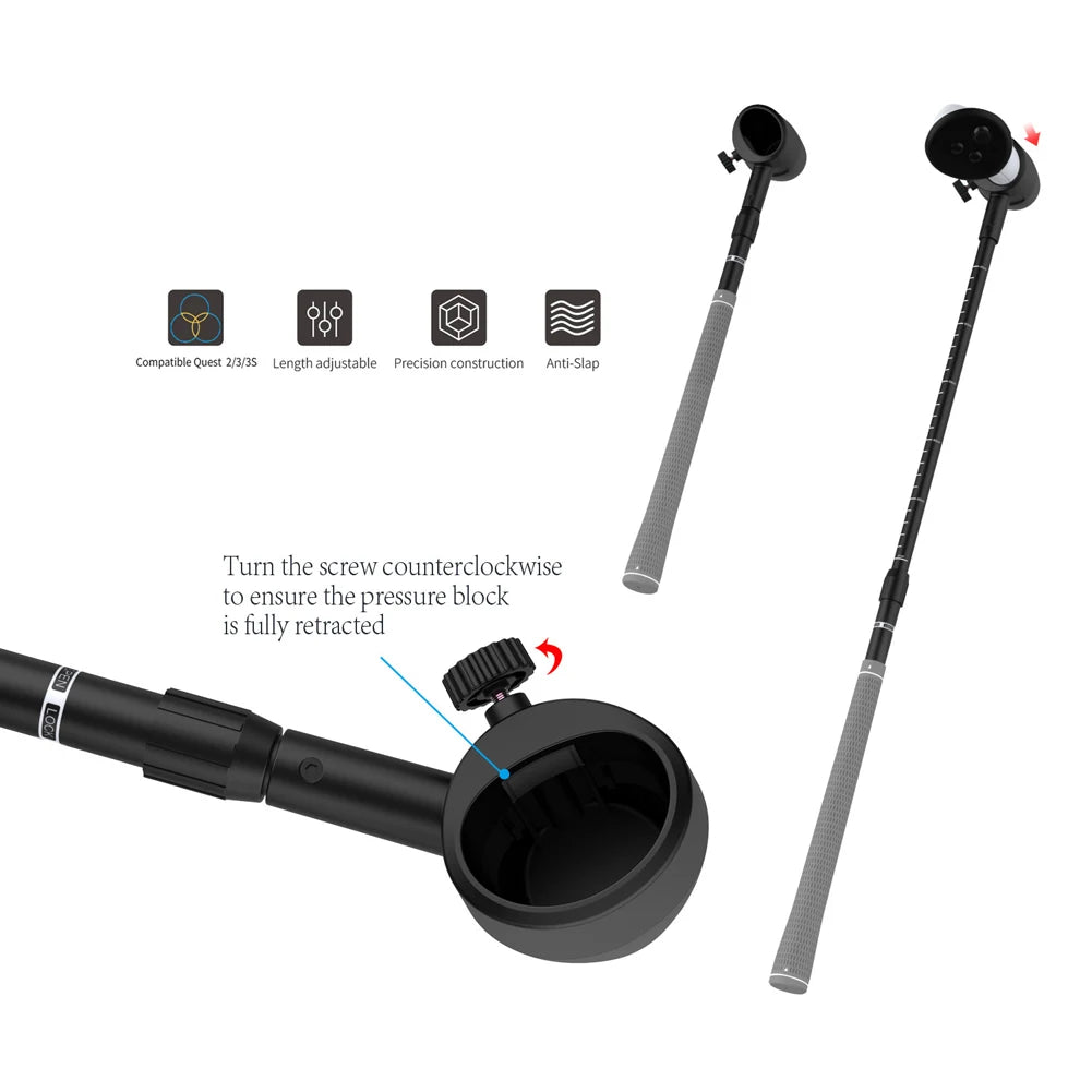 VR Golf Club, VR Golf Handle Grip Non-Slip VR, Grip 80 Degree Keep Tracking for Meta Quest 3S/Quest 3/Quest 2 Controller