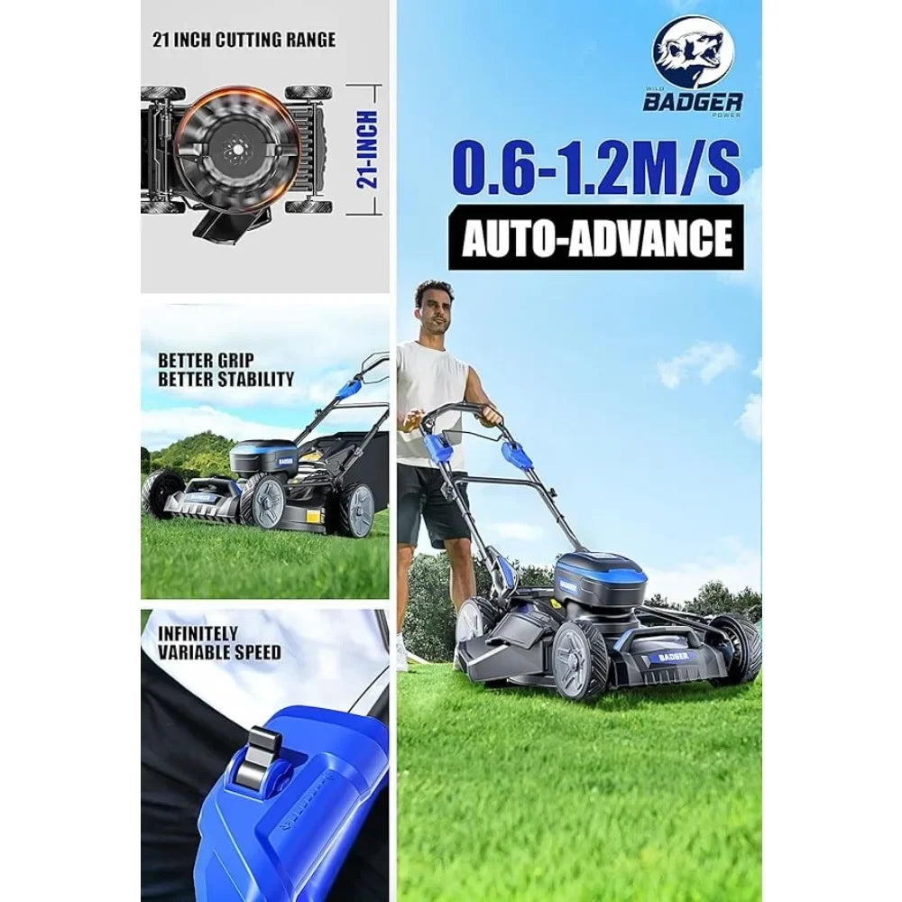 21" Brushless 40V Cordless Self Propelled Mower, Height Adjustable,Battery and Charger Included