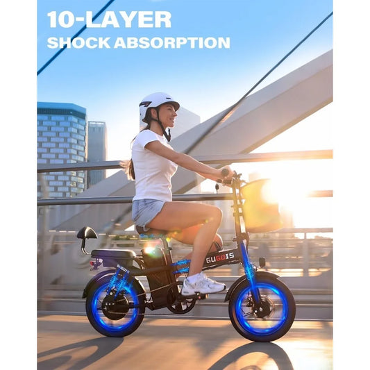 E-bike for adults, maximum 45/60 mile PAS range and 28/32MPH EBike, 16-inch folding e-bike 500W removable battery