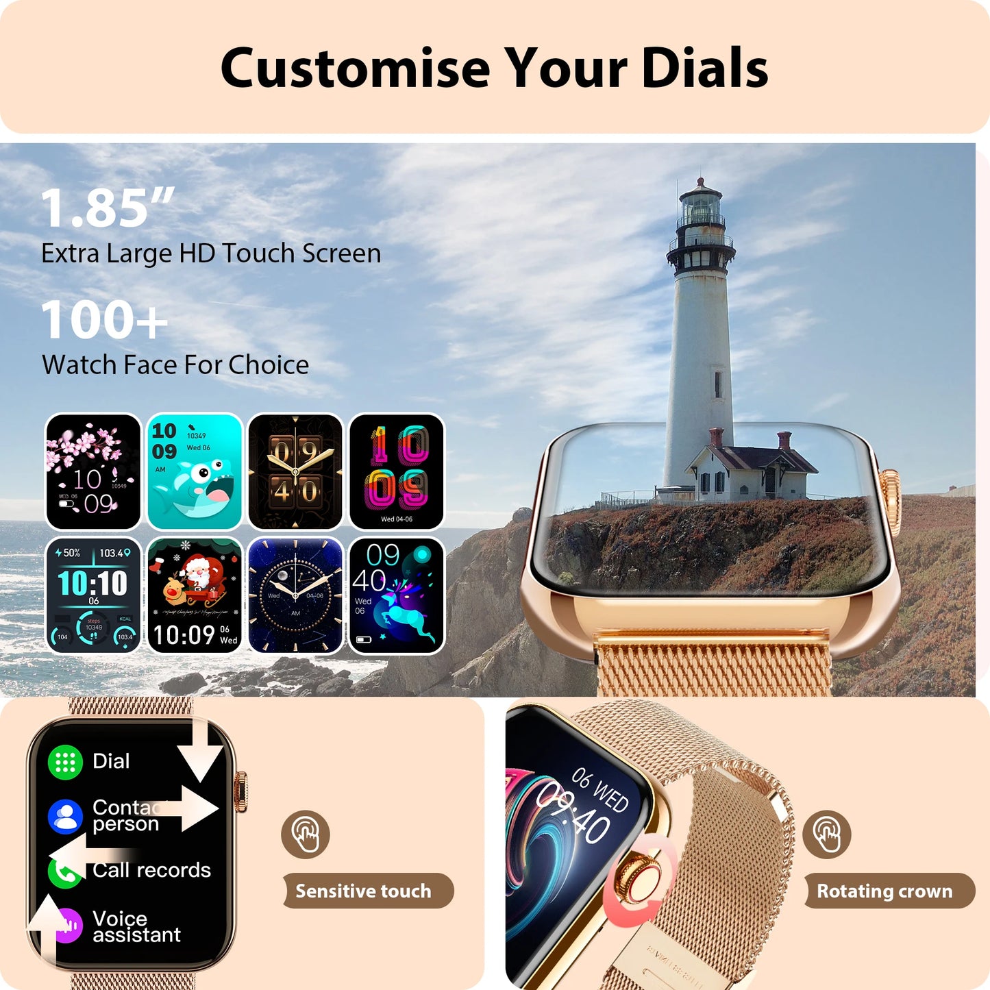 Smart Watch for Women/Men (Answer/Make Calls)Fitness Tracker for iPhone/Android Phones, Pedometer,