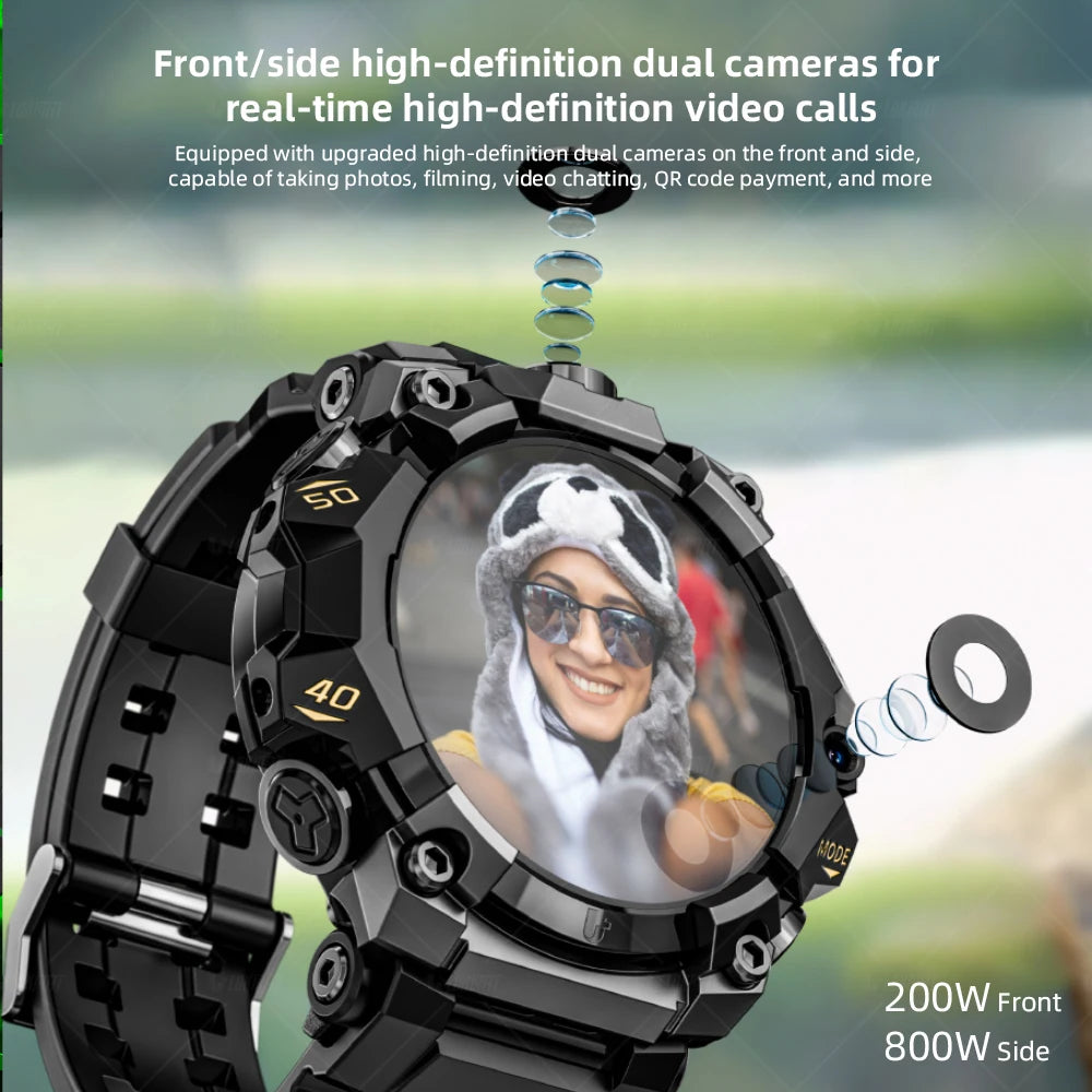 New Rugged Sport Android Smart Watch, Dual Camera,  Video Calls  Wifi, Fitness, 4G Watch Amoled Round Screen