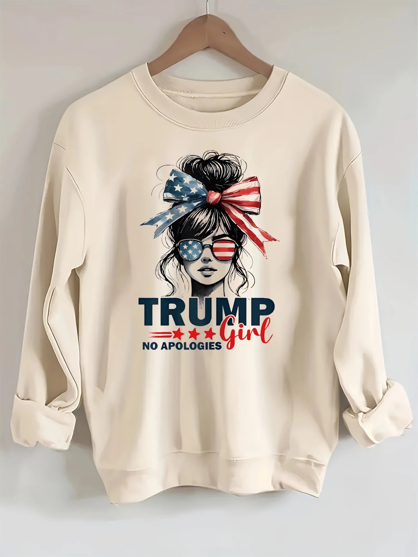 2024 Presidential Election, Mr. Trump - graphic, printed long-sleeved crew neck casual sweatshirt, fashionable women's clothing